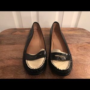 Kate Spade Black and Creme Patent Leather Loafers